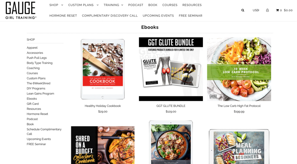 Gauge Girl Training selling ebooks and guidelines on their website