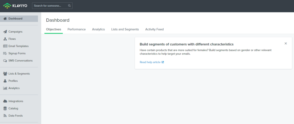 Klaviyo dashboard - ecommerce marketing automation