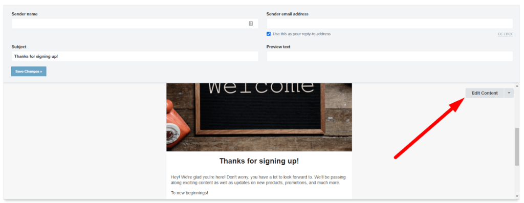 Edit content button in klaviyo's automation process