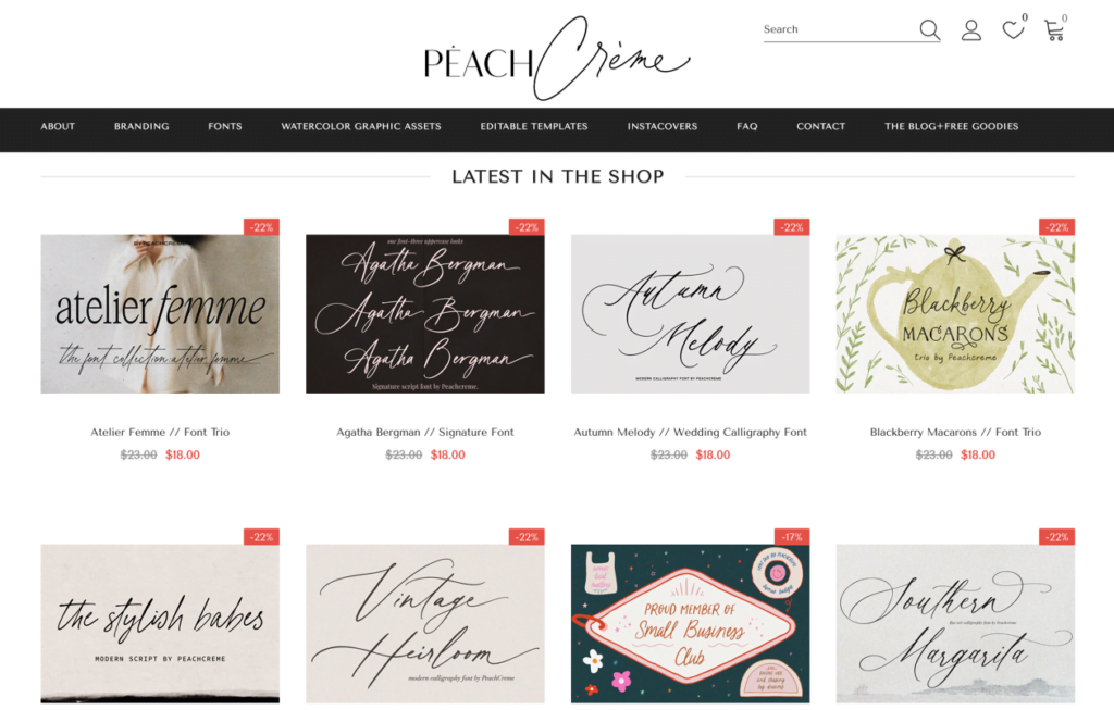 PeachCréme sells logos as a digital product on their shopify store