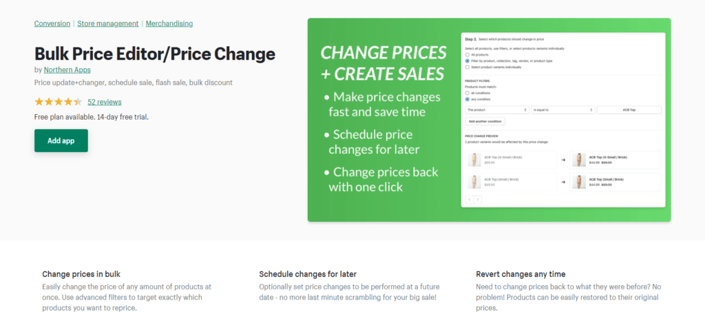 Bulk price automation app in the shopify app store