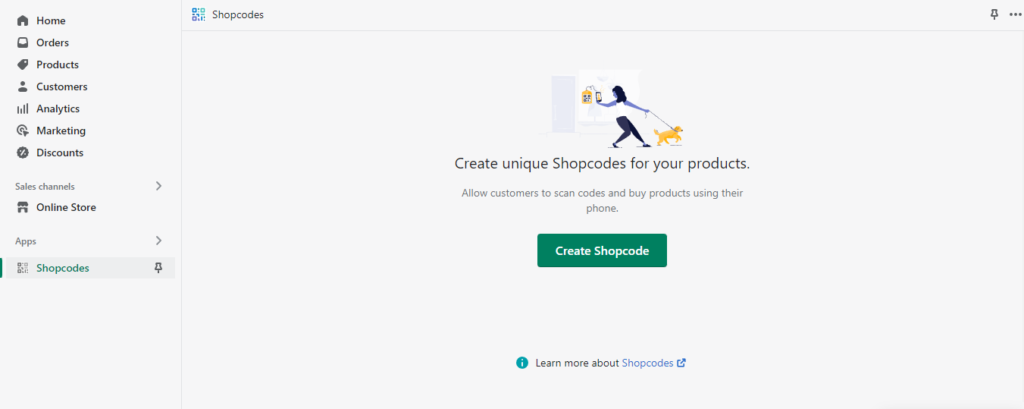 Create shopcode screen in the Shopify admin UI