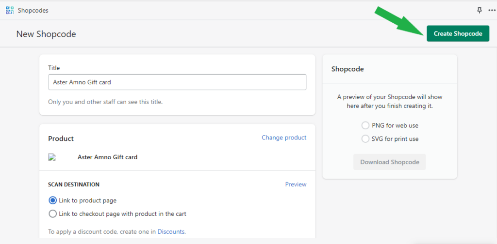 Shopify shopcode QR activation screen