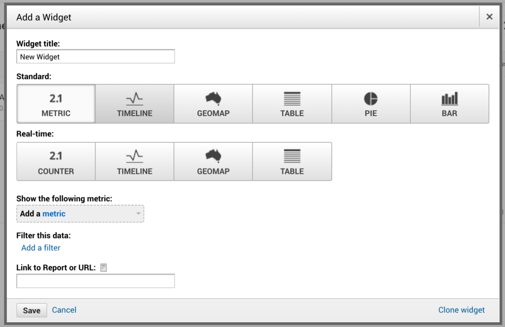 eCommerce add widget to dashboard screen