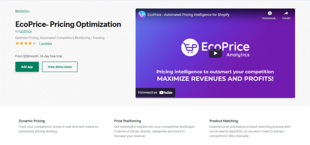 EcoPrice pricing optimization and pricing automation on the Shopify app store