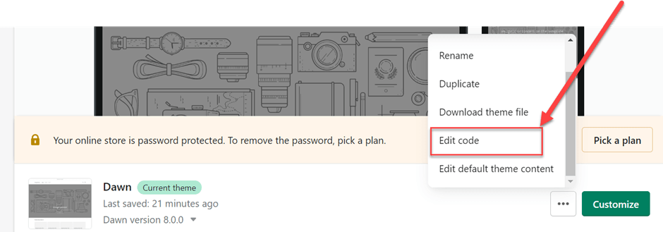 Edit code in a drop down menu