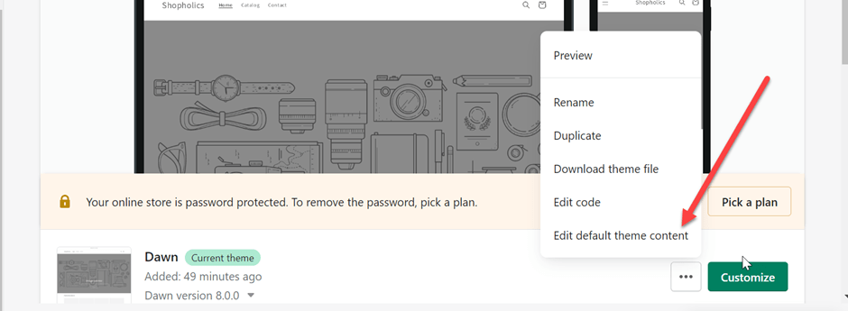 Edit default theme content in Shopify