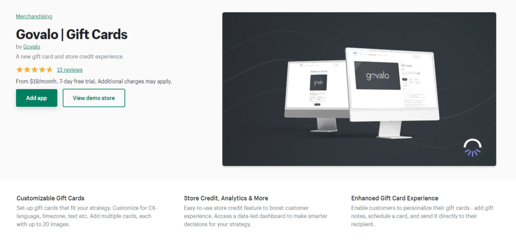 The Govalo Shopify app in the Shopify app store