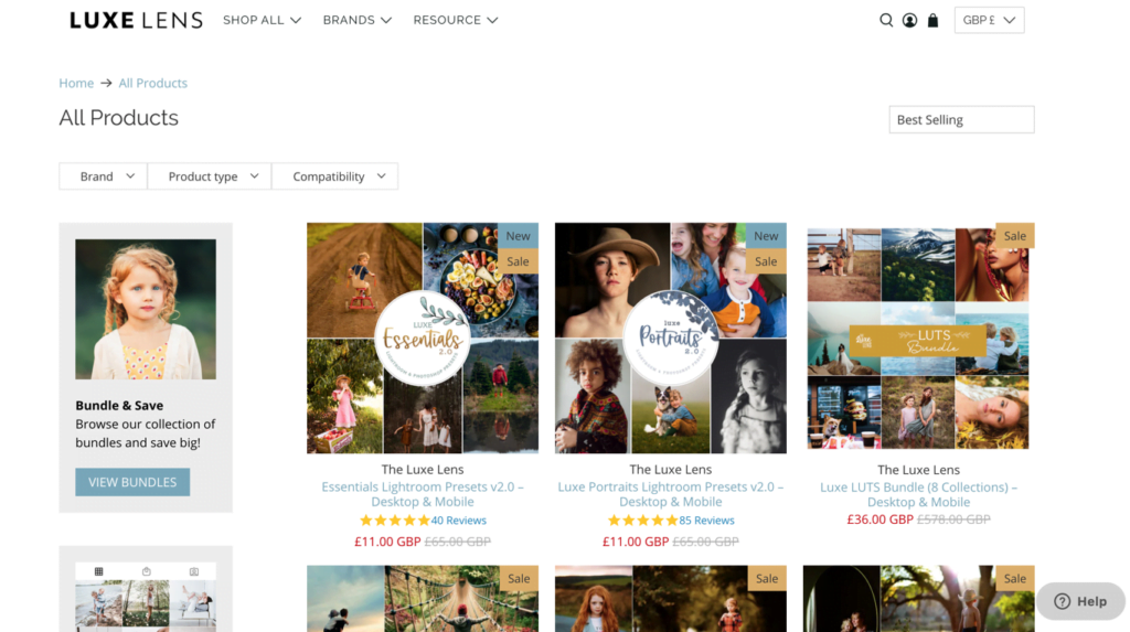 Luxe Lens sells online courses for photographers on their Shopify store