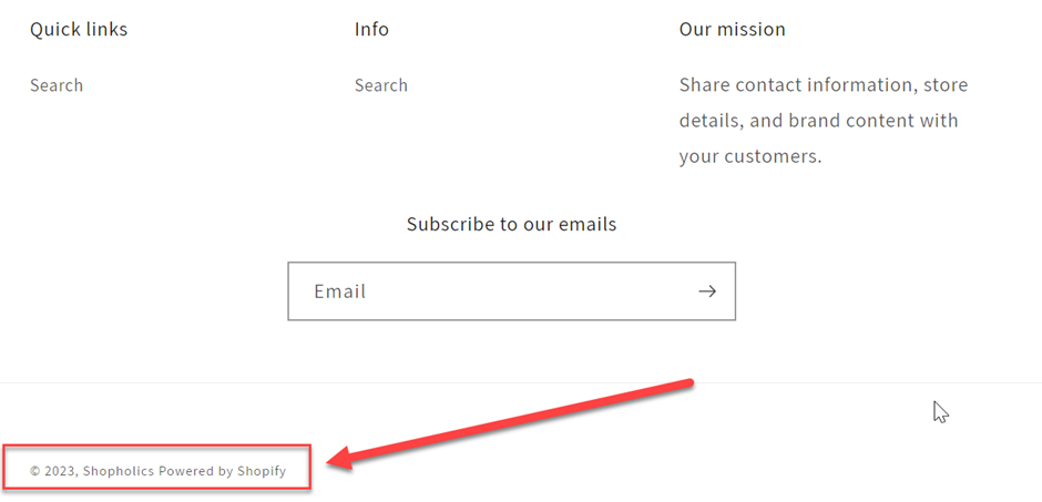 Powered by Shopify in the footer of a store that uses Shopify