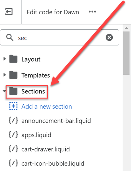 Sections in Shopify's code editor