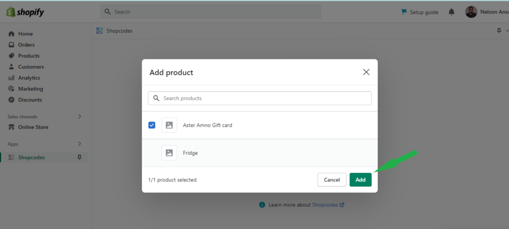 Add product modal in Shopify