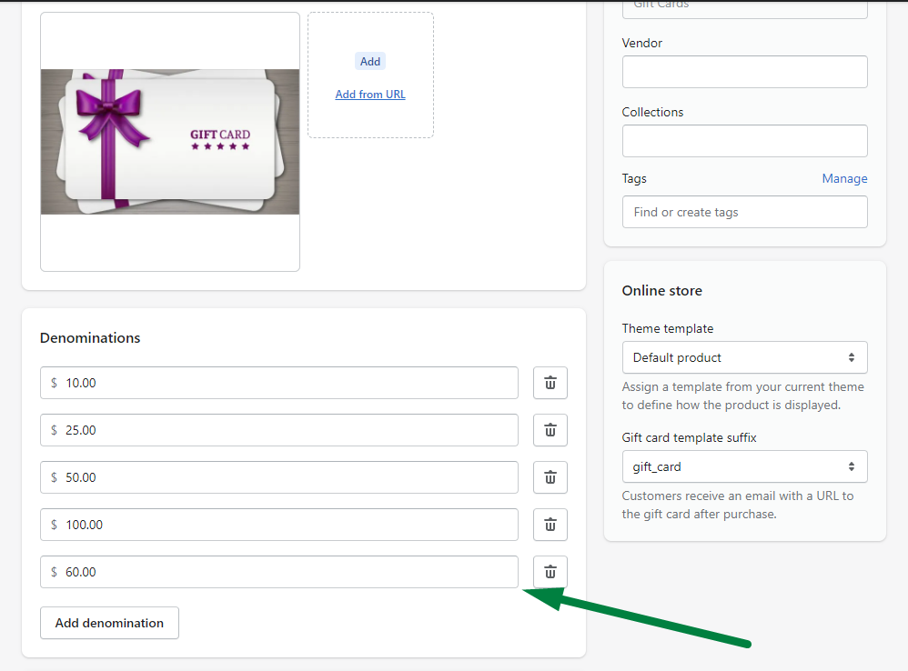Adding gift card value in Shopify admin