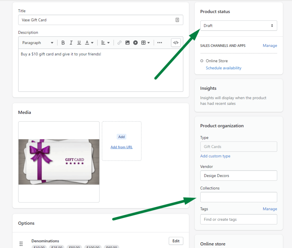 Assigning a gift card to a collection in Shopify
