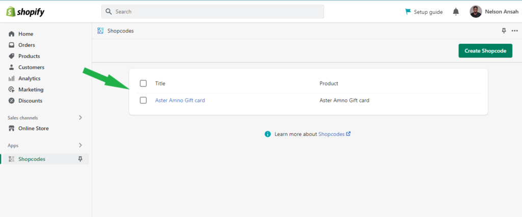 Choose the Shopify code