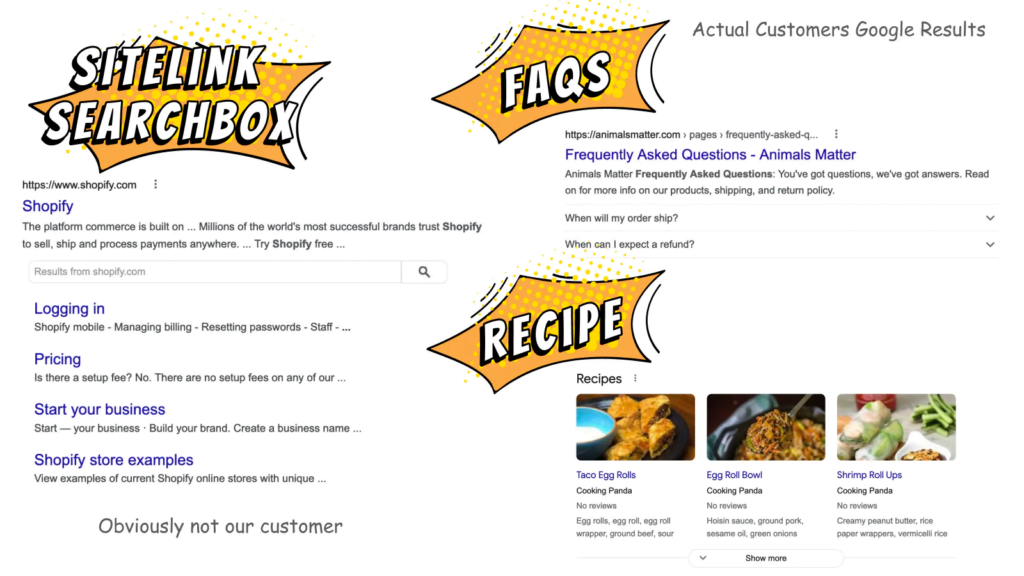 Sitelink searchbox, FAQS, Recipe by JsonLD