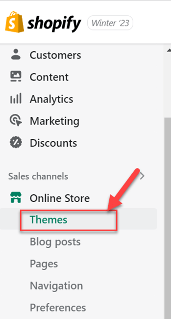 Themes element in Shopify's sidebar