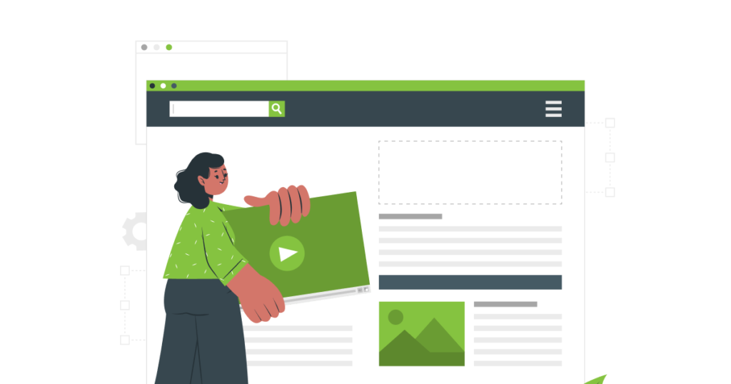 Easy content updates - woman holding media player on website illustration