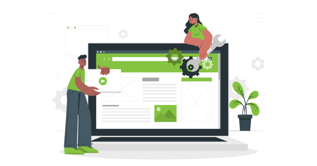 illustration of people fixing a website