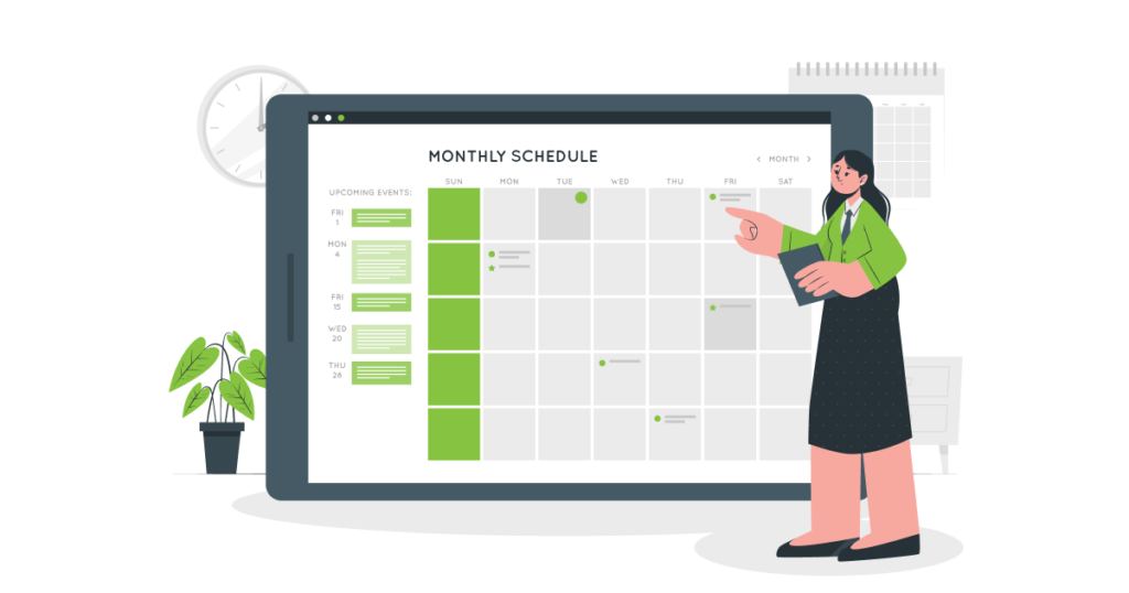 Streamline scheduling - woman looking at her monthly schedule