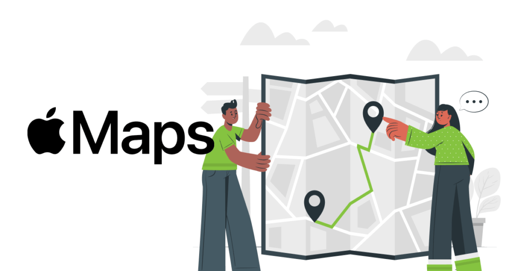 An illustration that shows  two people using Apple map