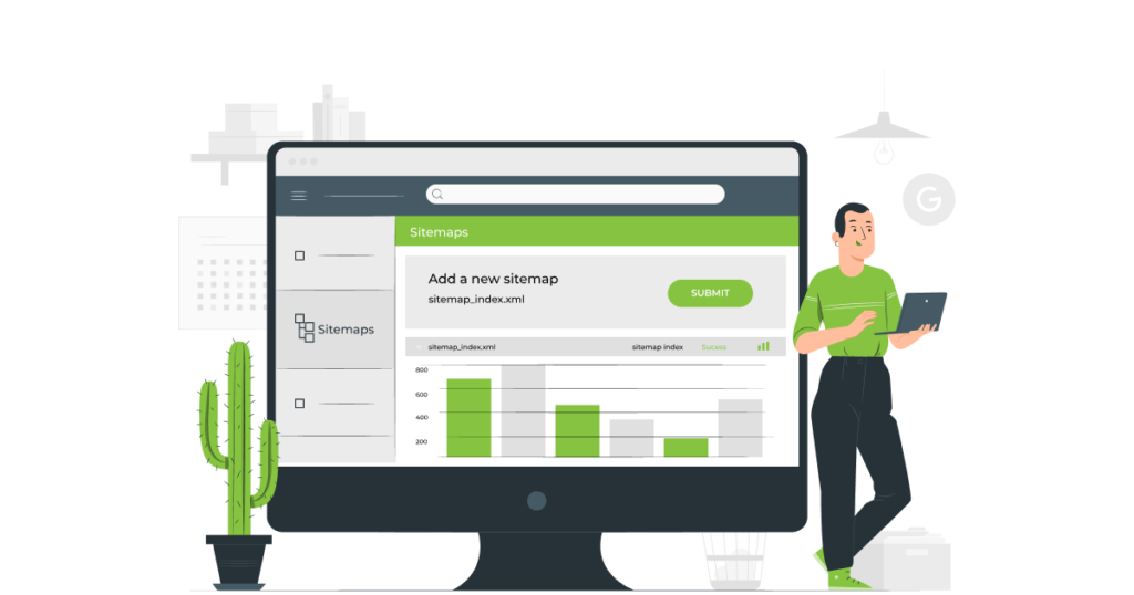 How to Nail Technical SEO - Illustration that shows a person configuring their website's sitemap
