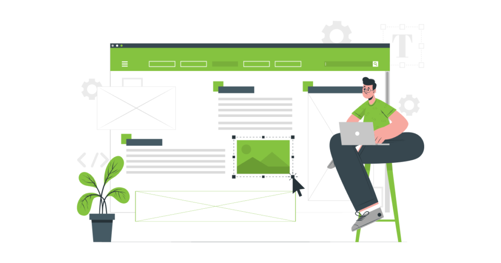 a person sitting on a stool working on a website - no coding required
