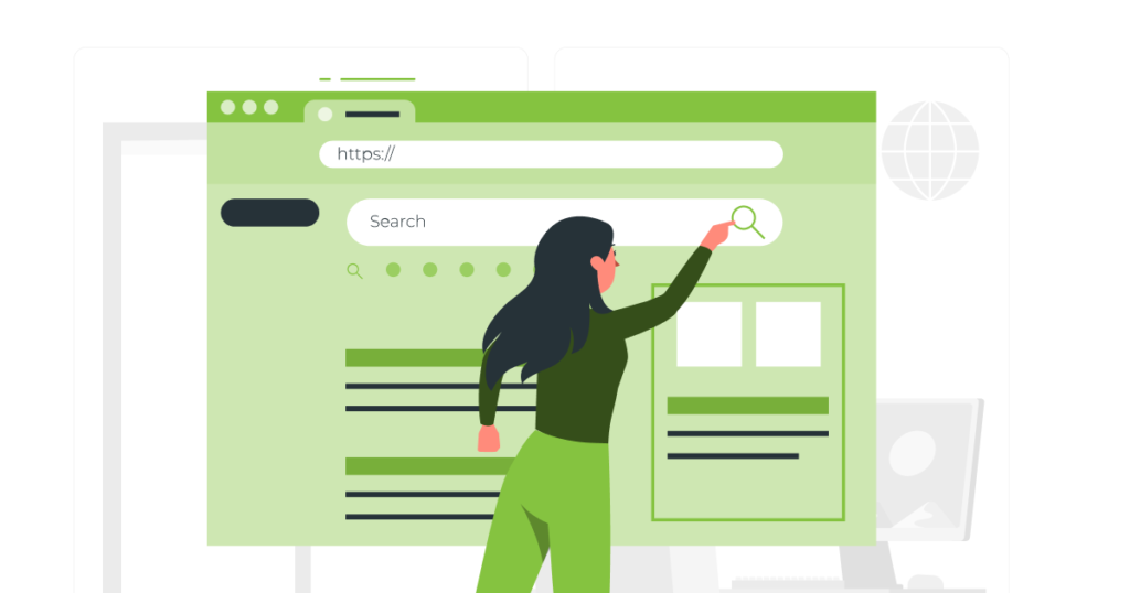 illustration of a woman searching the website - SEO ready