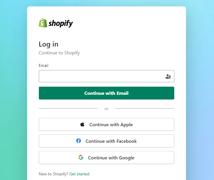 Shopify Login Screen