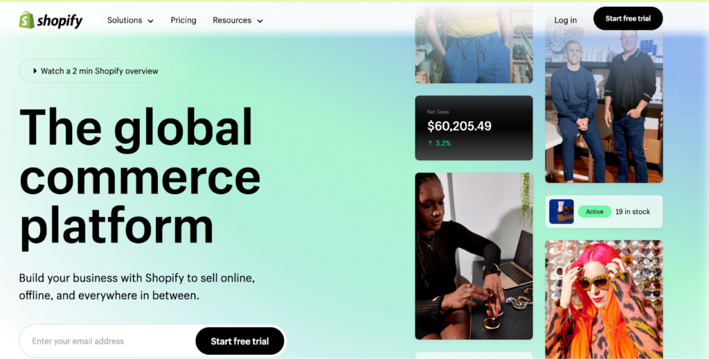Shopify home page for Shopify vs. Square comparison