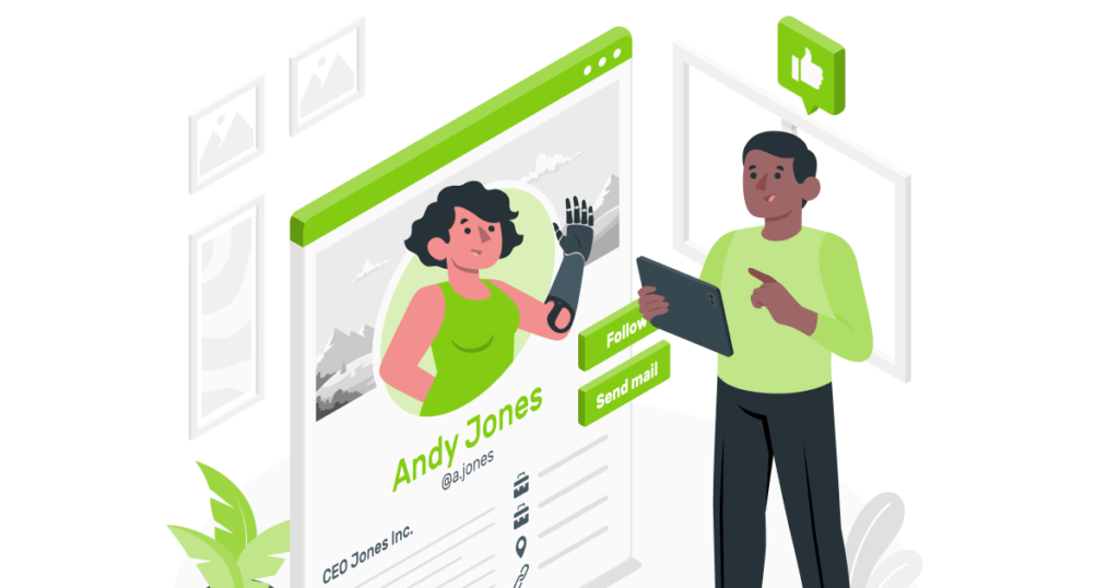 Be active on social media: Illustration that shows a man browsing social media 