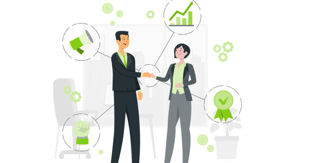 Encourage word of mouth: Two people shaking hands 