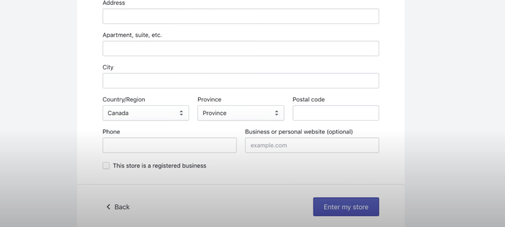 shopify address screen