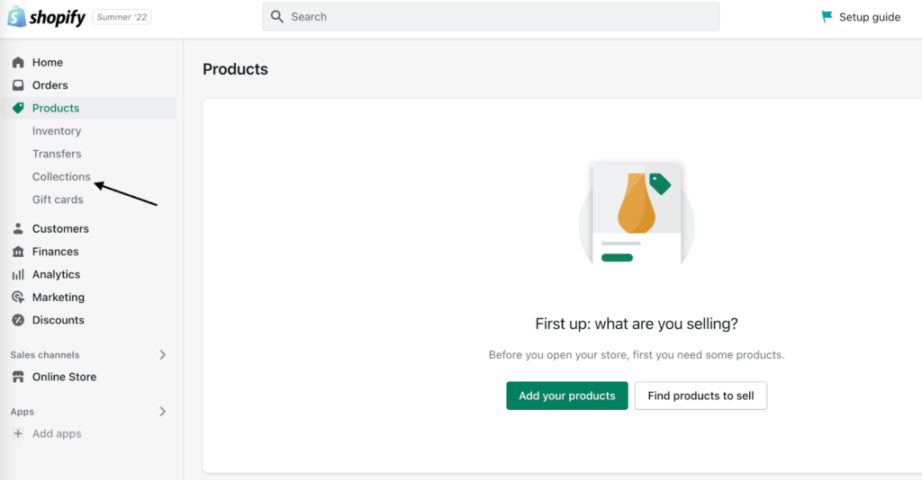 shopify collections tab screen