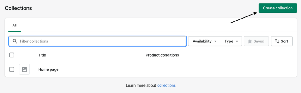 shopify create collection screen