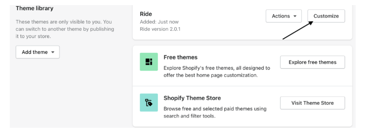 shopify customize theme screen