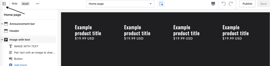 shopify exit customization screen
