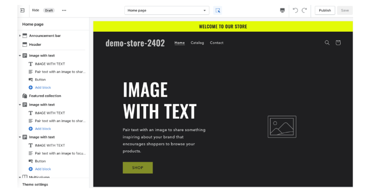 shopify theme editor screen