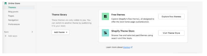 shopify theme select screen