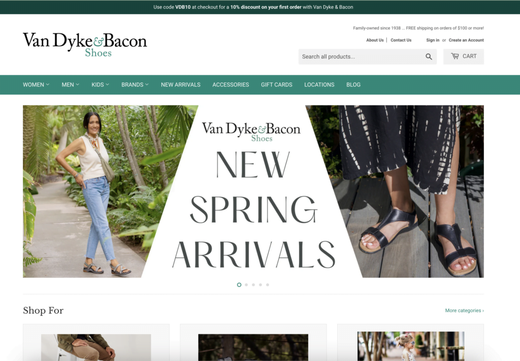 Van Dyke and Bacon Shoes website screenshot 1