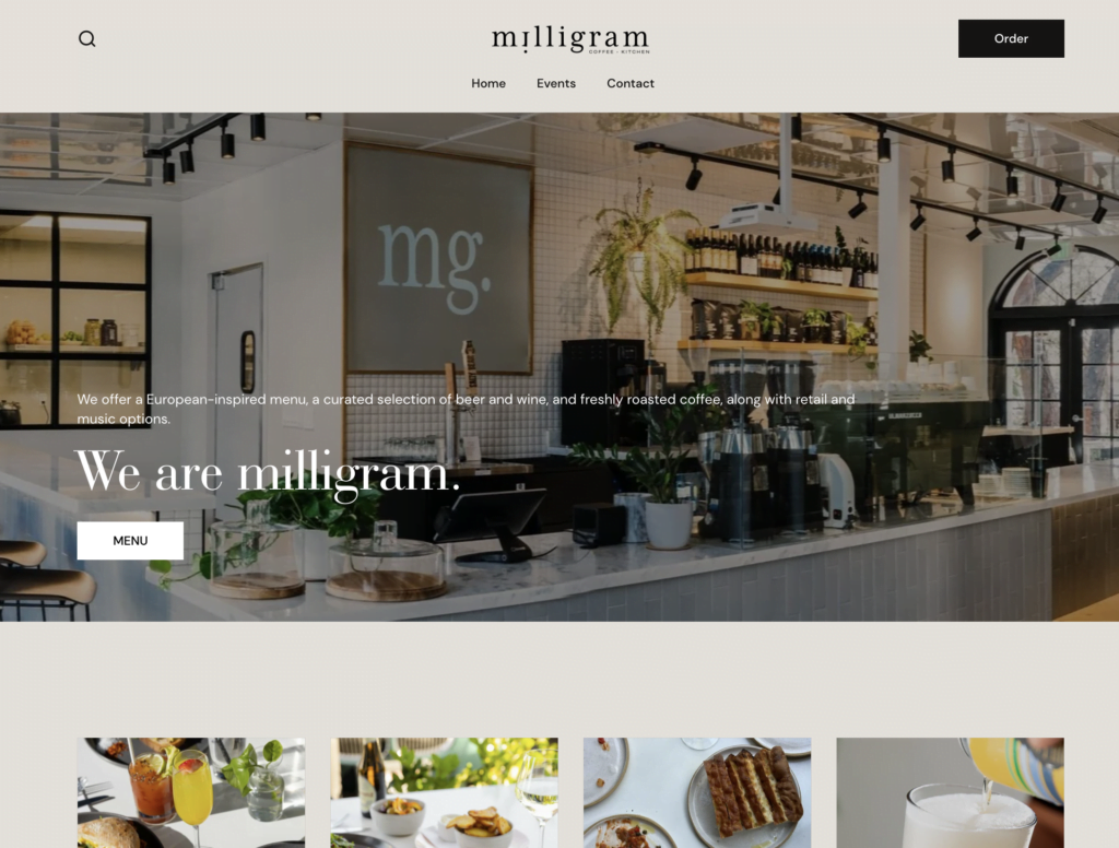 Milligram Coffee and Kitchen website screenshot 1