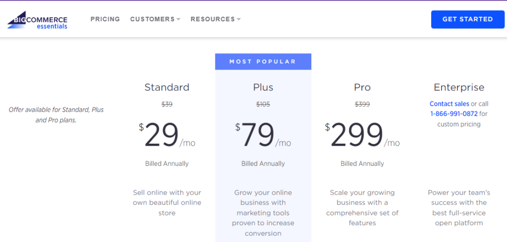 BigCommerce Pricing page