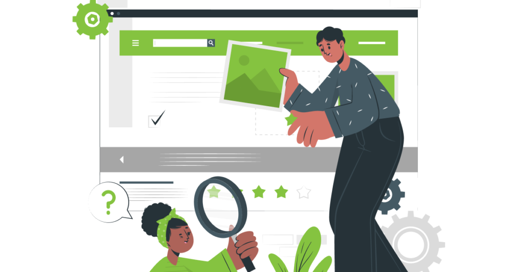 An Illustration showing two people customizing thier website