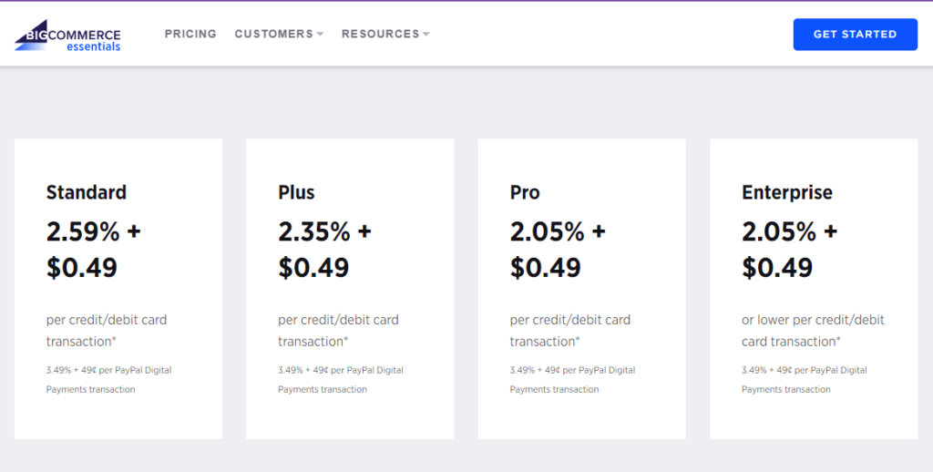 Big commerce pricing page