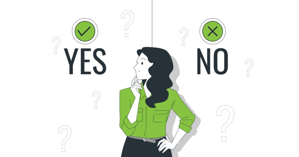 An illustration showing a women questioning yes or no