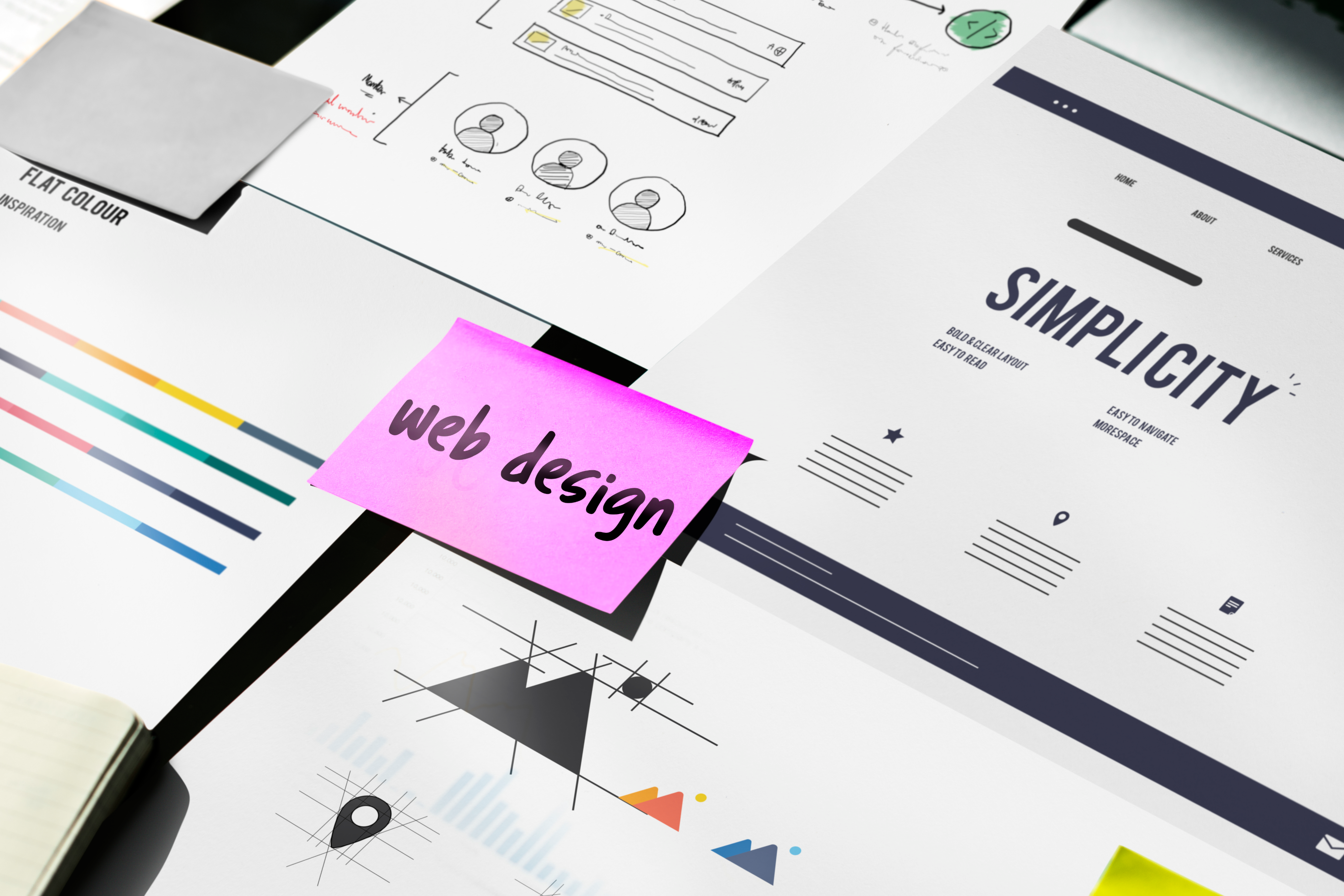 A sticky note that says web design