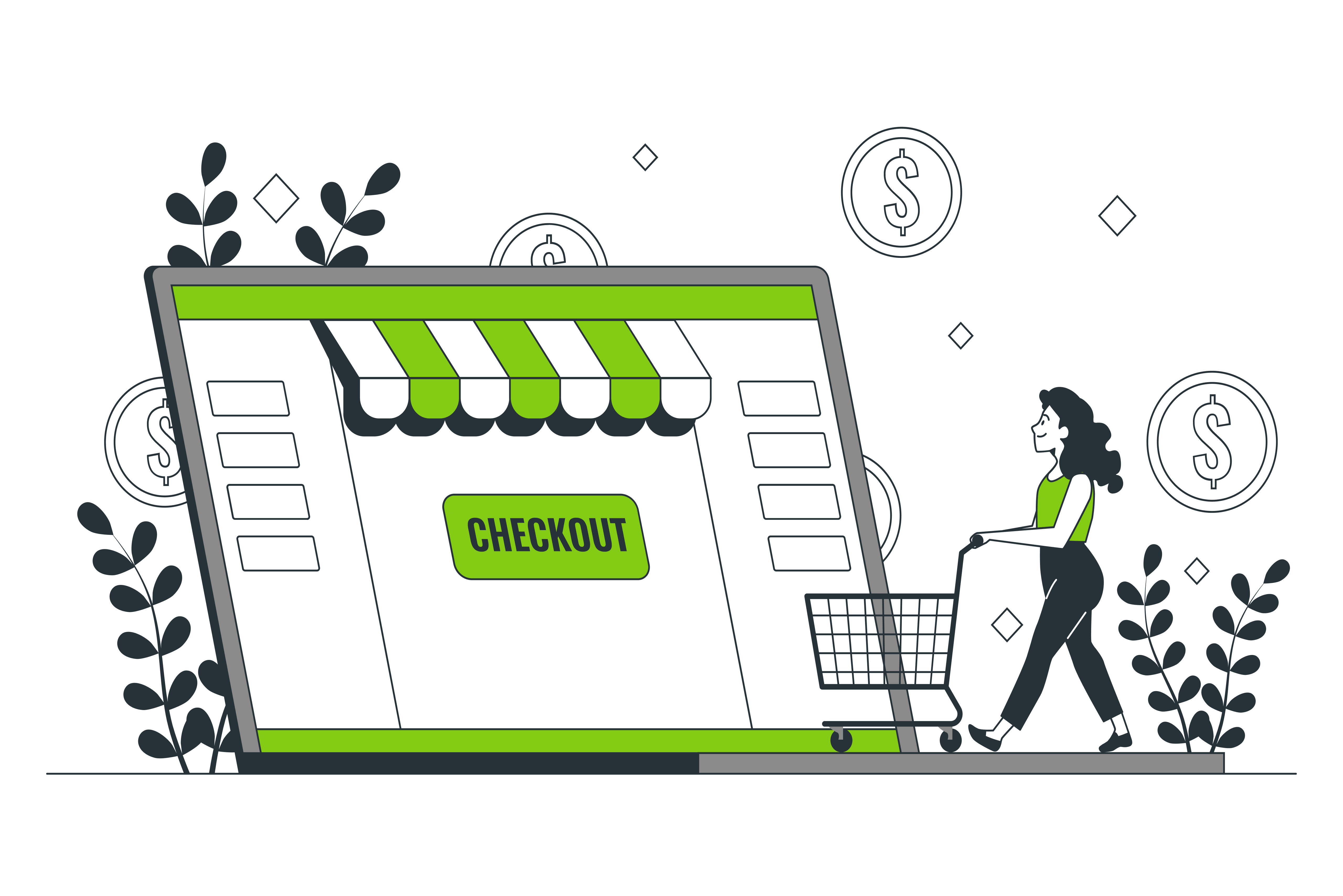A women with a shopping cart going to checkout