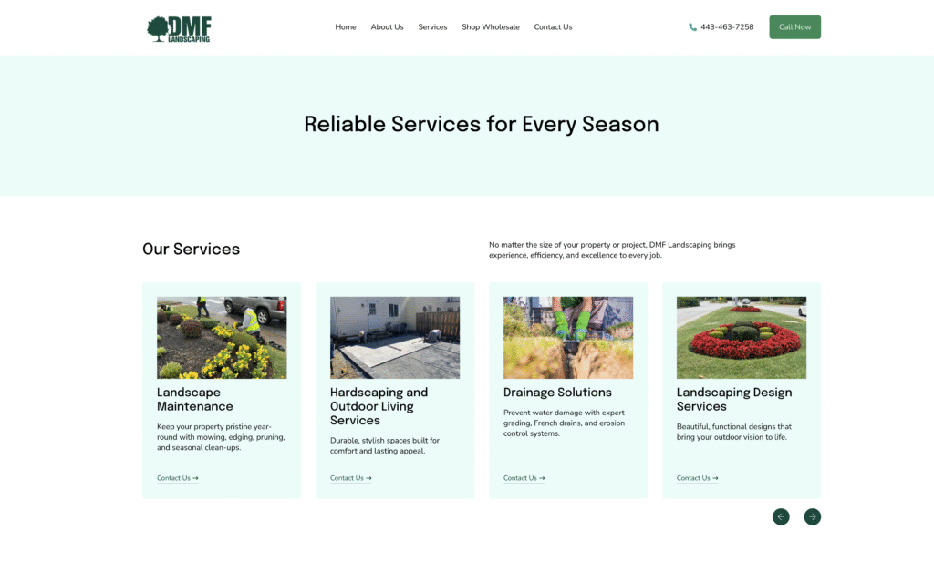 DMF Landscaping website screenshot 2