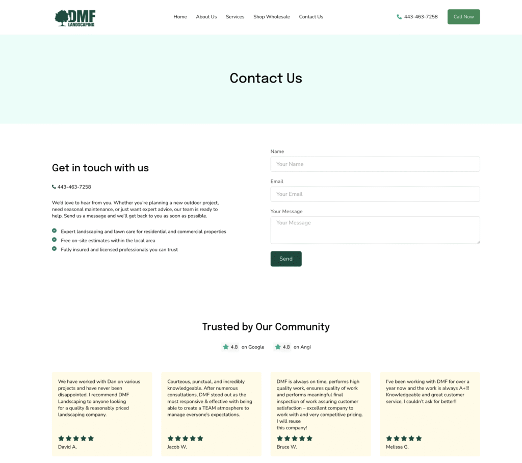 DMF Landscaping website screenshot 3