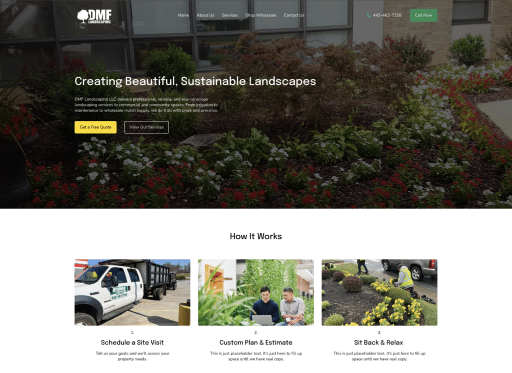 DMF Landscaping website screenshot 1